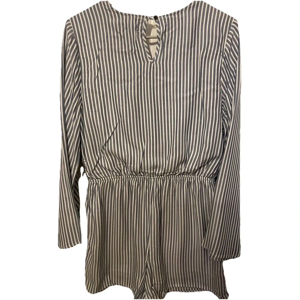 GB Girls XXL Blue White Striped Romper‎ Boho Tassel Tie Bell Sleeve NWT